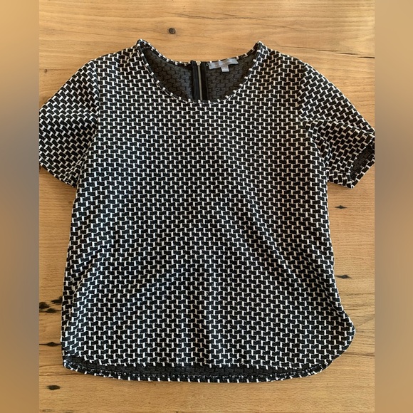 NY Collection Women’s‎ large Tunic Back Zip Short Sleeve Black Ivory Preloved - Picture 1 of 7